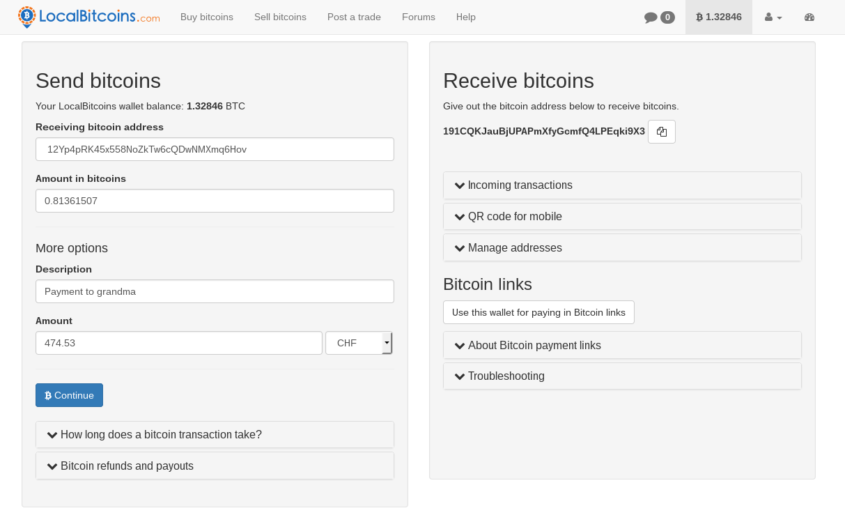 sending bitcoins from LocalBitcoins.com
